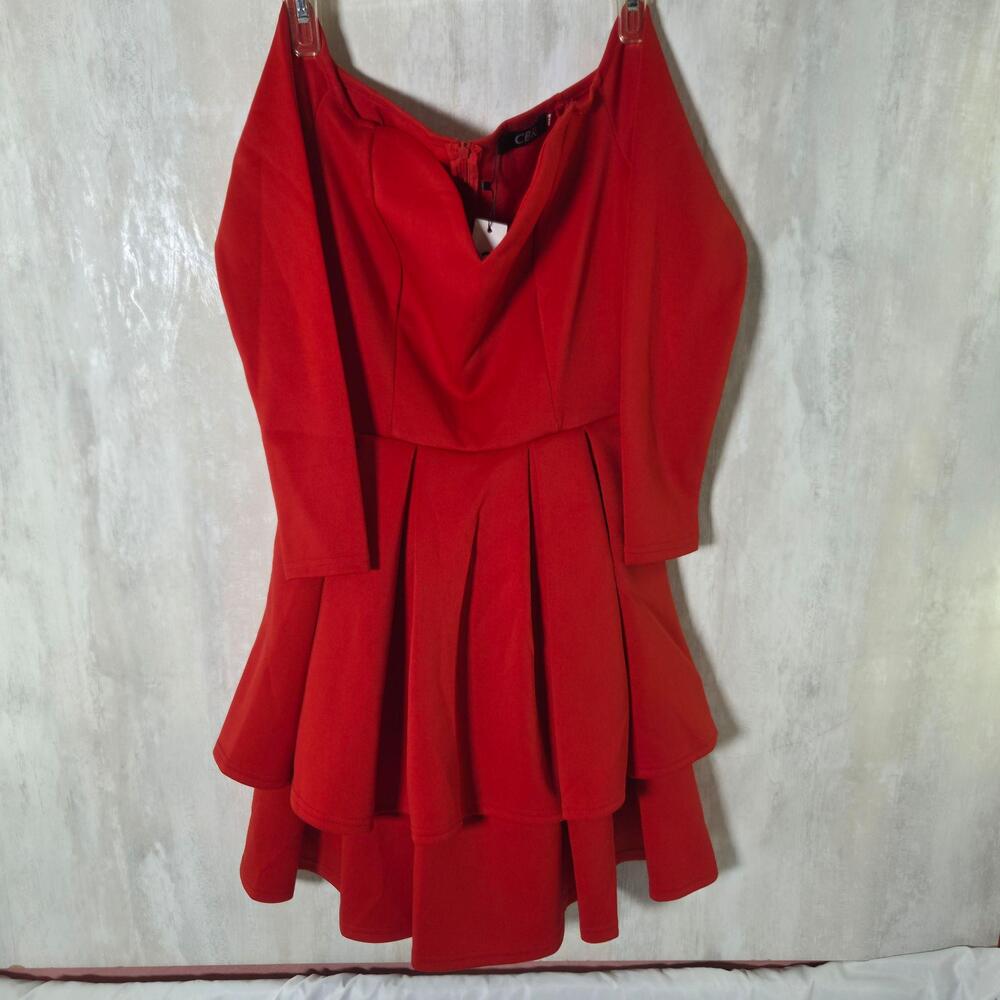 CBR Dress Womens XL Red Off Shoulder Fit & Flare Tiered Skirt Party Cocktail